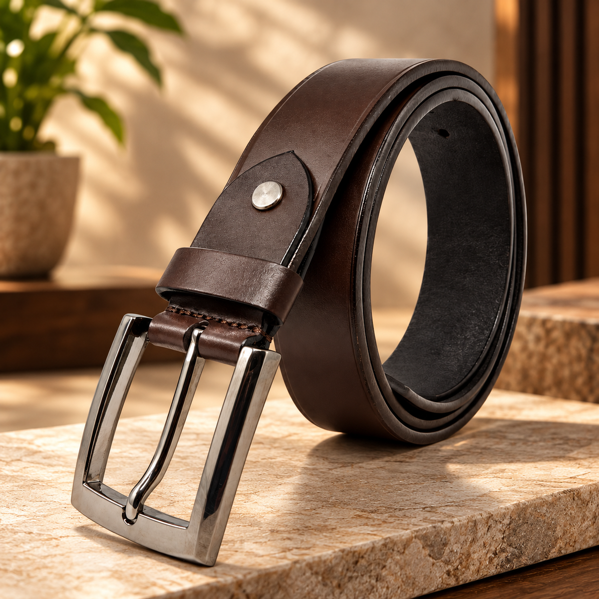 Bhokals Men Solid Brown Formal Leather Belt