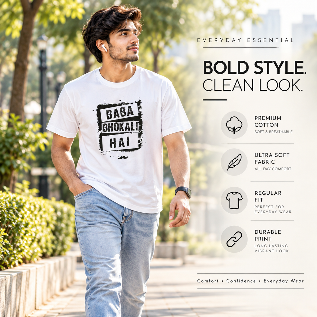Baba Bhokali Hai Printed Round Neck Cotton Men T-Shirt