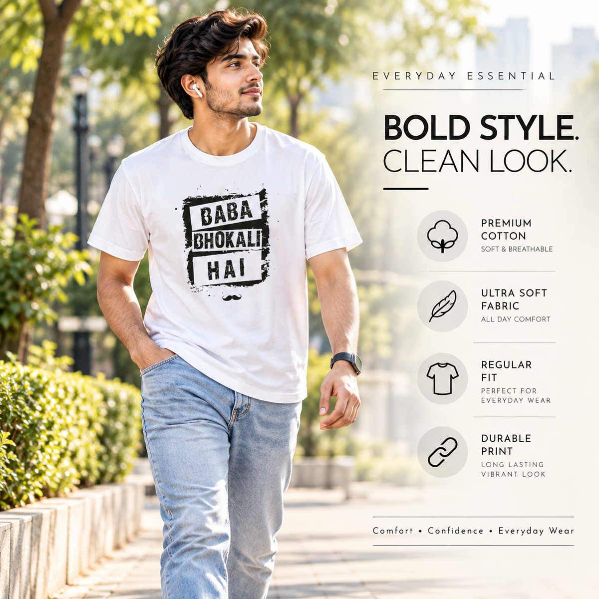 Baba Bhokali Hai Printed Round Neck Cotton Men T-Shirt