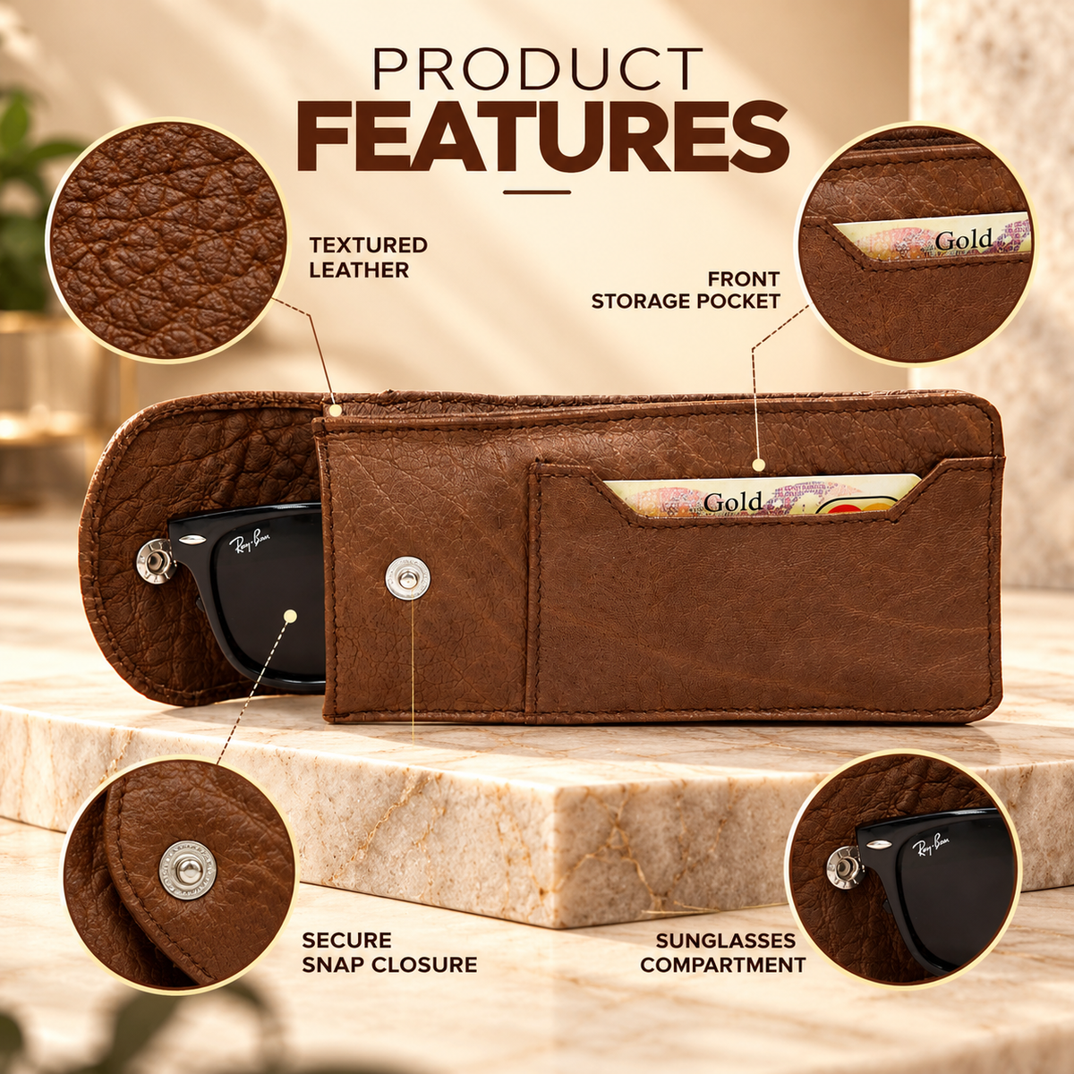 Leather Brown crocs sunglass Pouch