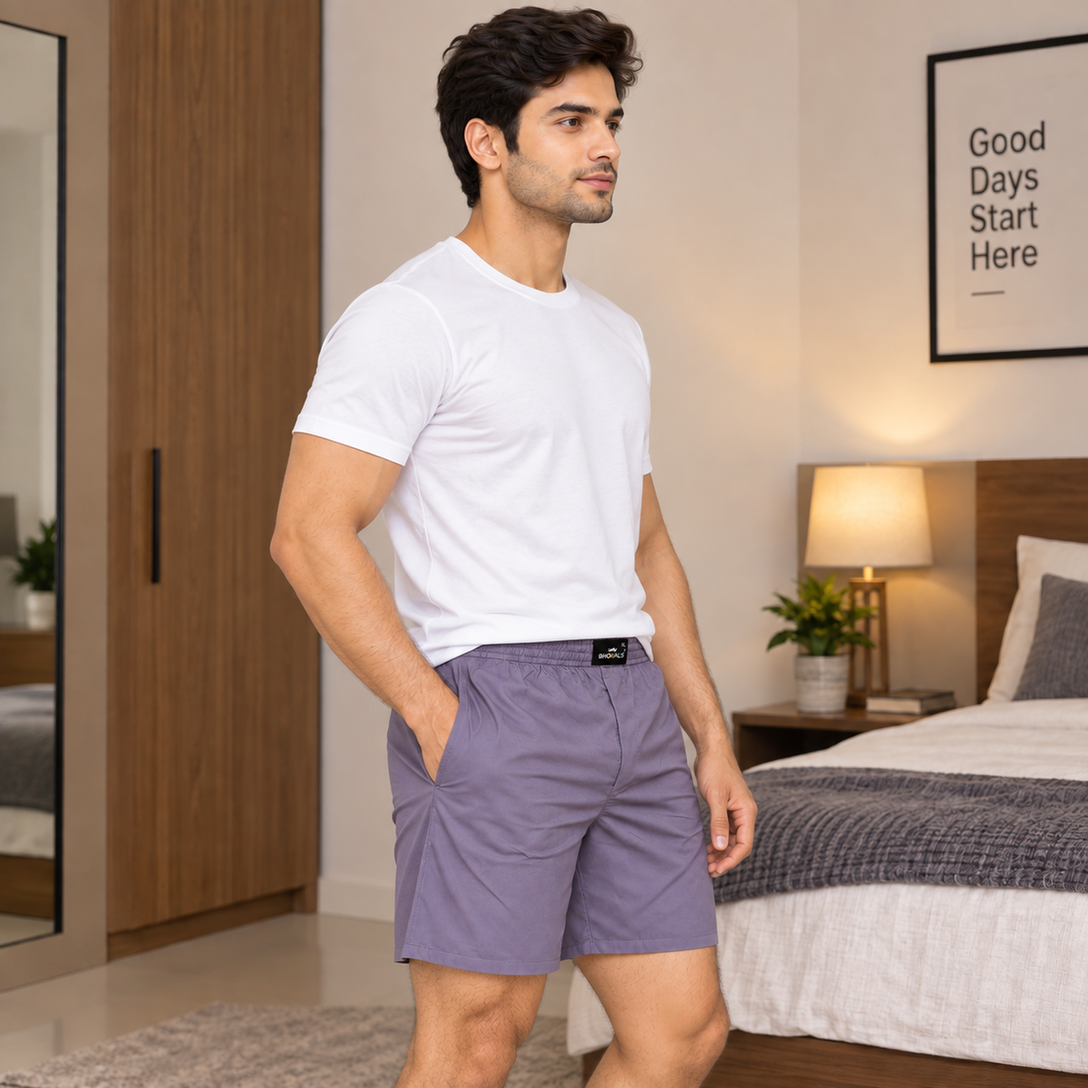 SOLID GREY PLAIN COTTON MEN BOXER