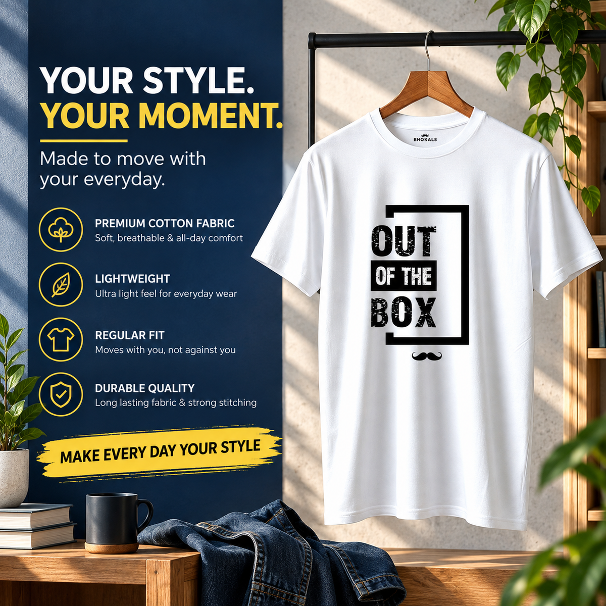 Out of The box Printed Round Neck  Cotton Men T-Shirt
