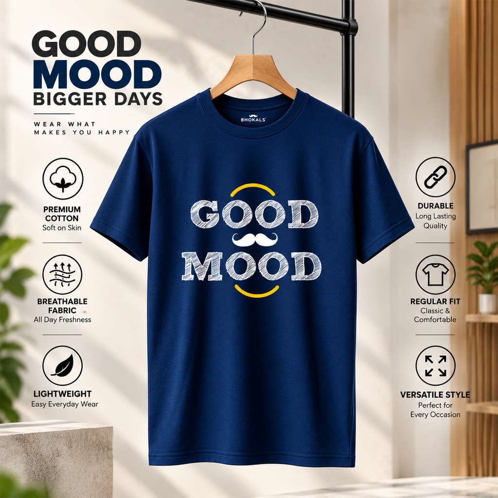 Good Mood Printed Round Neck Cotton Men T-Shirt
