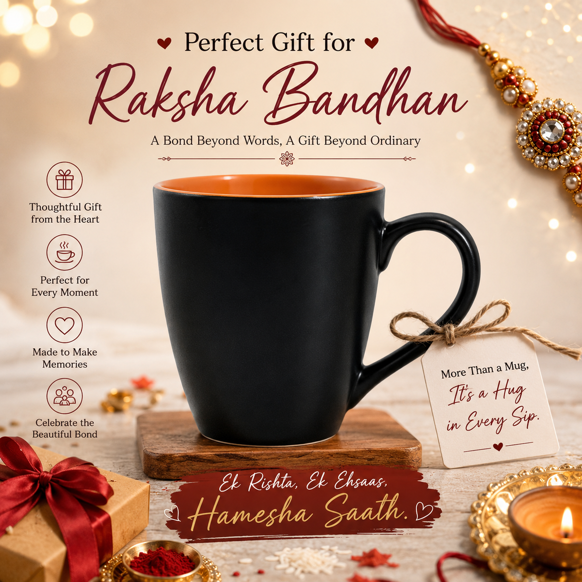 Bhokals Dual Print Brown Solid Black Coffee Mug