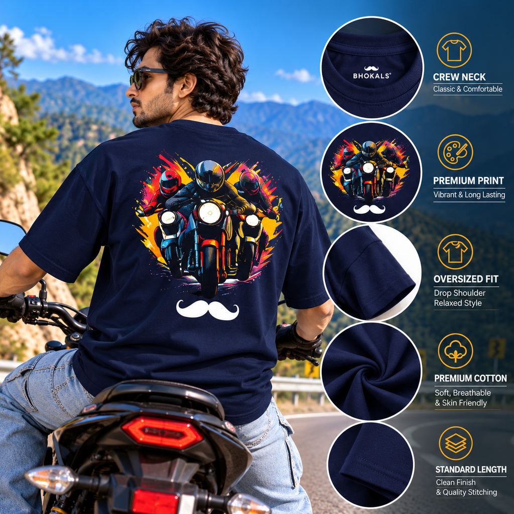 Bhokals Premium Oversized Front & Back Printed T-Shirt for Men - Biker
