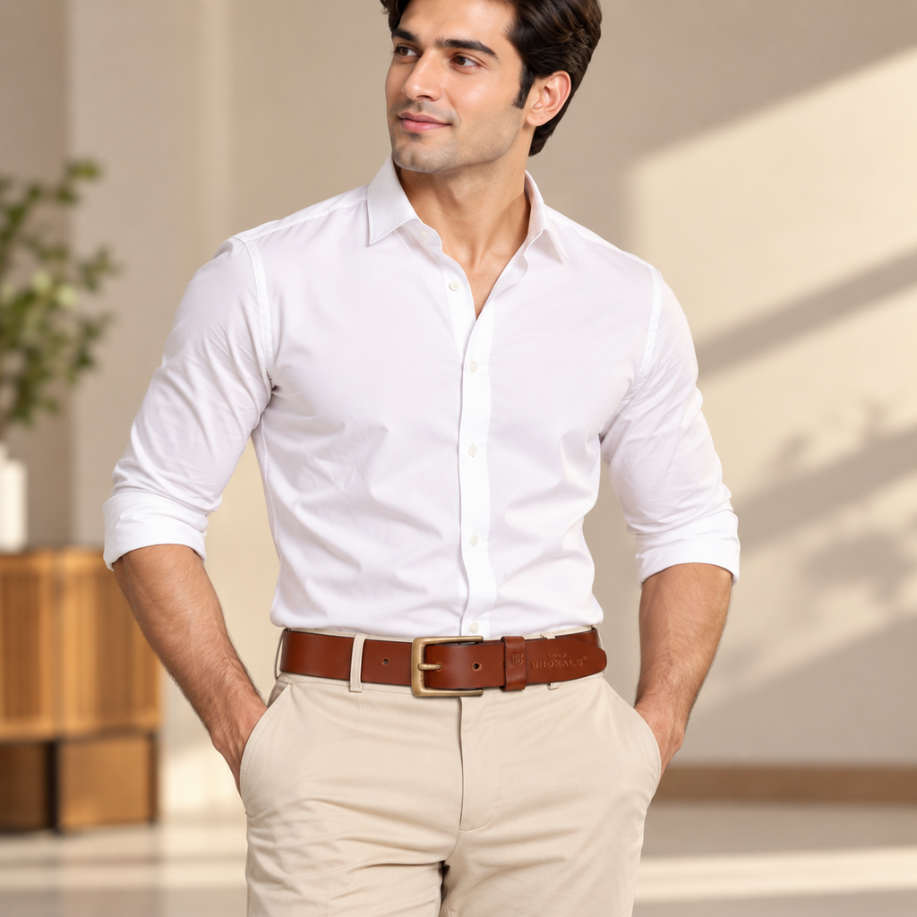 Bhokals Men Solid Brown Casual Leather Belt