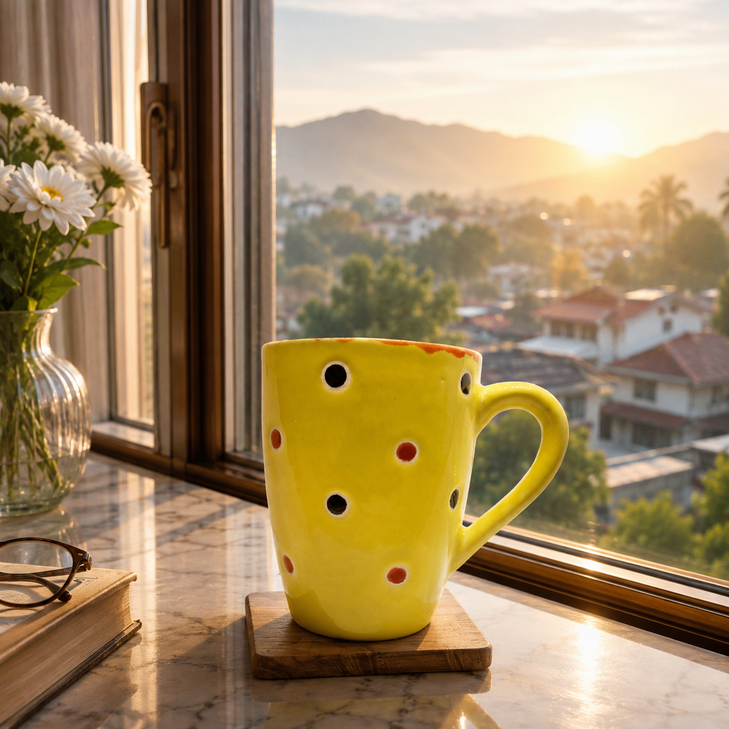Bhokals Dots Printed Yellow Orange Coffee Mug