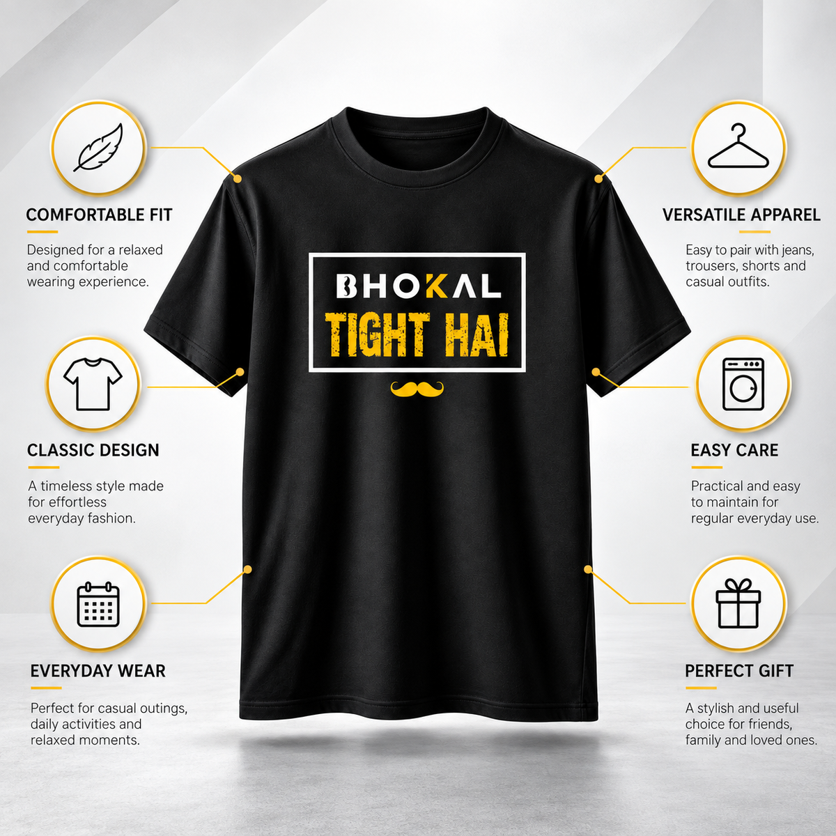 Bhokal Tight Hai Printed Round Neck Cotton Men T-Shirt