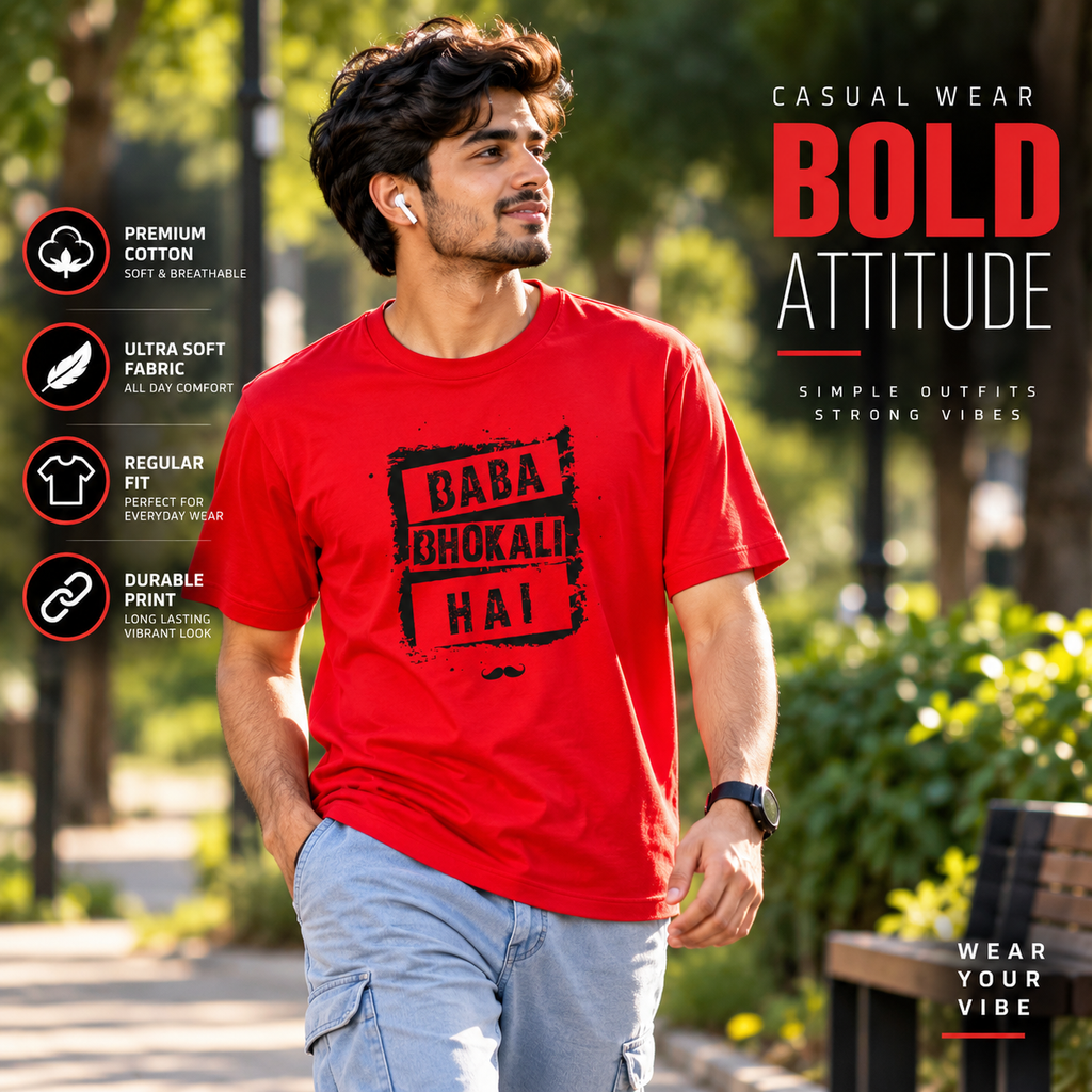 Baba Bhokali Hai Printed Round Neck Cotton Men T-Shirt