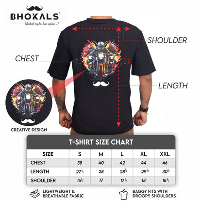 Bhokals Premium Oversized Front & Back Printed T-Shirt for Men - Biker
