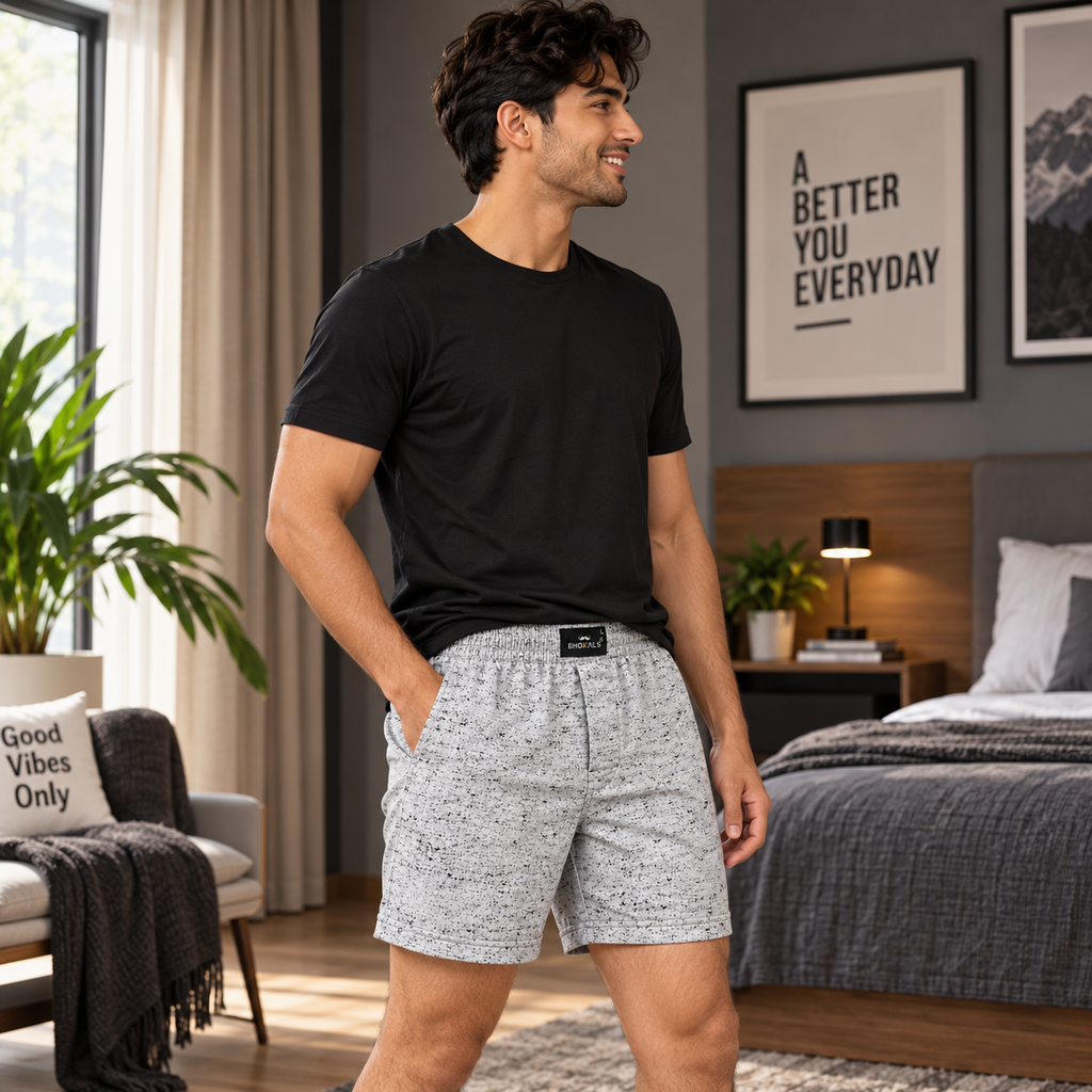 GREY WITH BLACK TEXTURE COTTON BOXER FOR MEN COTTON MEN BOXER