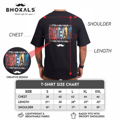 Bhokals Premium Oversized Front & Back Printed T-Shirt for Men - Dream