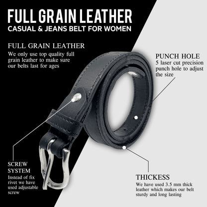 Bhokals Women Black Leather Belt