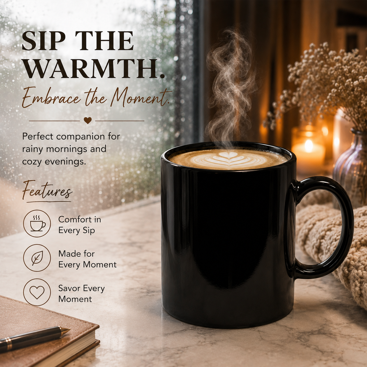 Bhokals Solid Black Round Coffee Mug