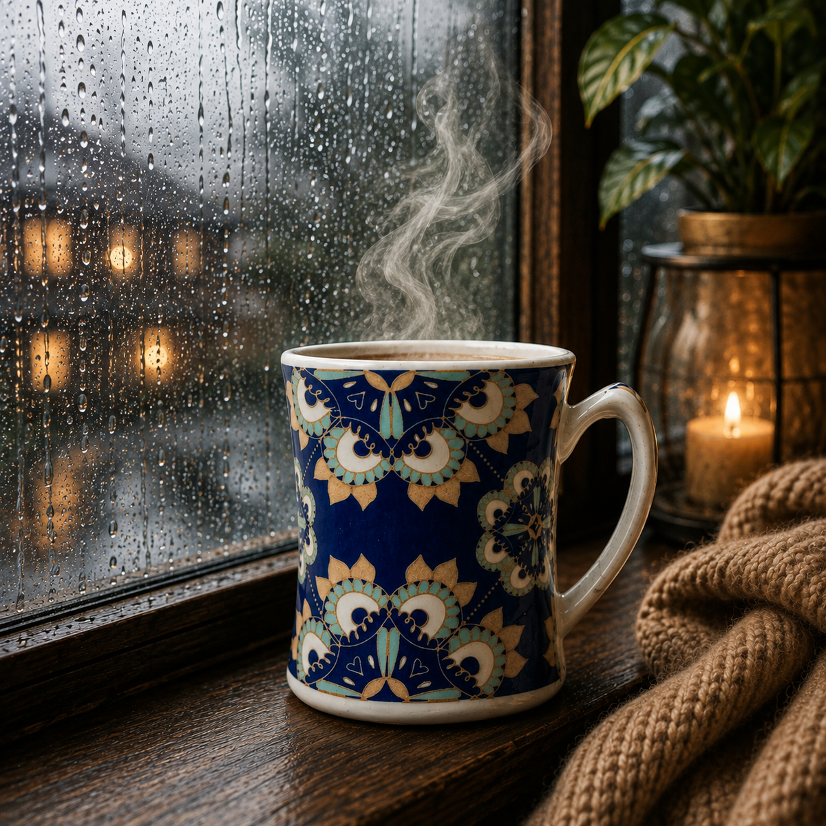 Bhokals Blue Rangoli  Printed White Coffee Mug