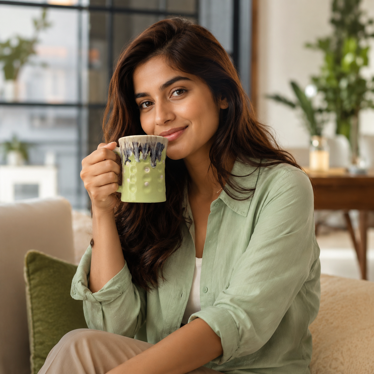 Bhokals Big Dots Light Green Round Coffee Mug
