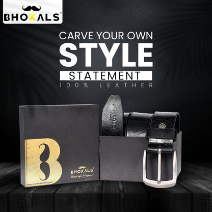 Bhokals Men Black Crunch Leather Belt