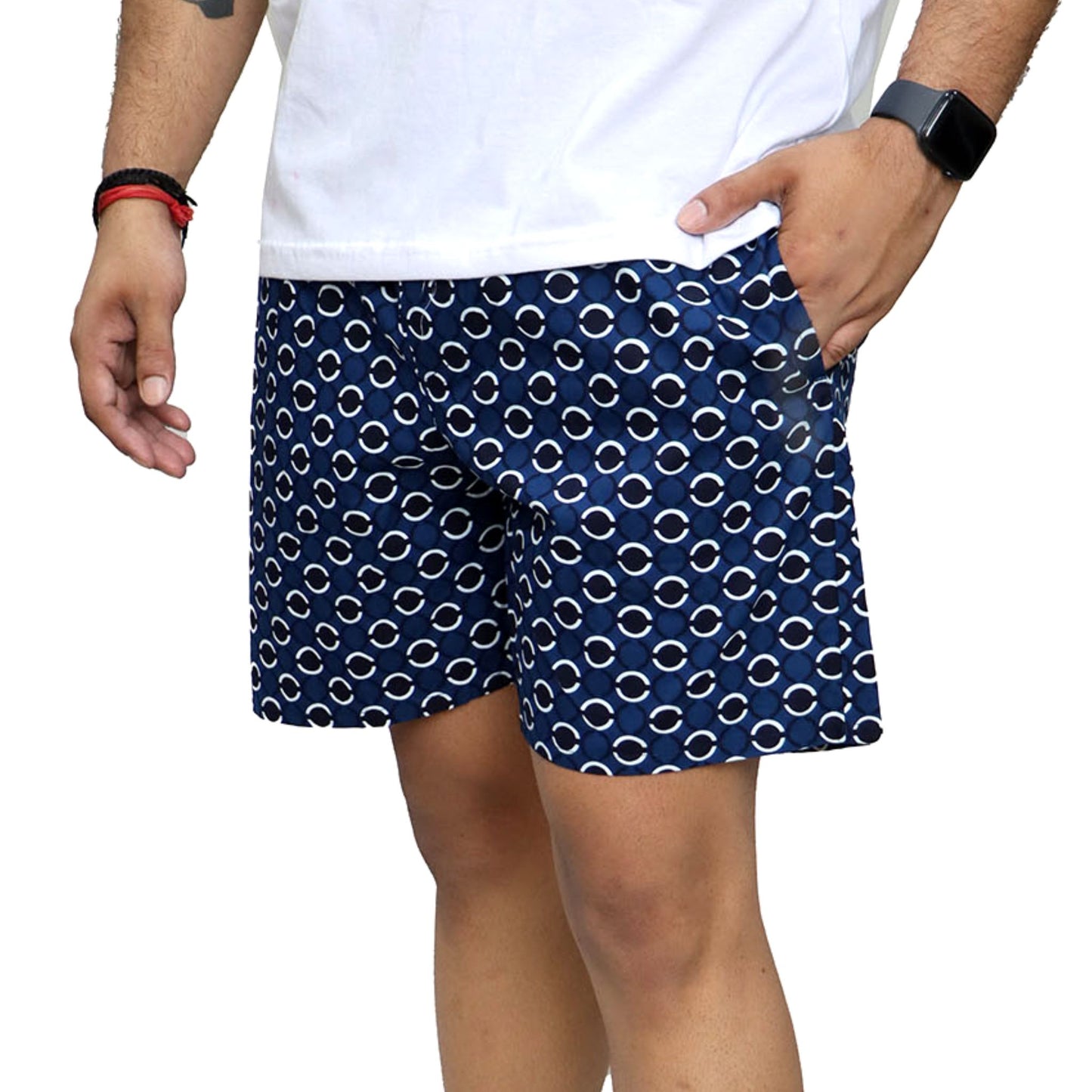 Blue White Black Circle Printed Cotton Boxer For Men