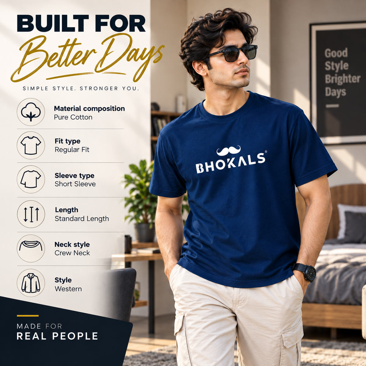 Bhokals Printed Round Neck Cotton Men T-Shirt