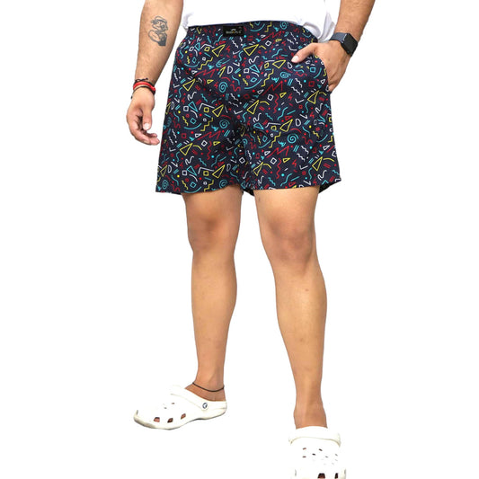 Navy Abstract Printed Cotton Boxer For Men