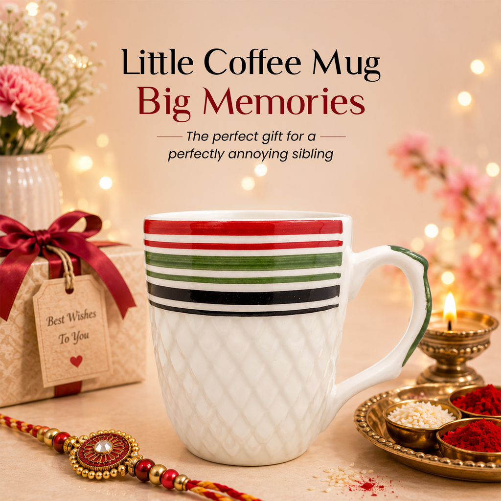 Bhokals Multi Line Printed White Coffee Mug