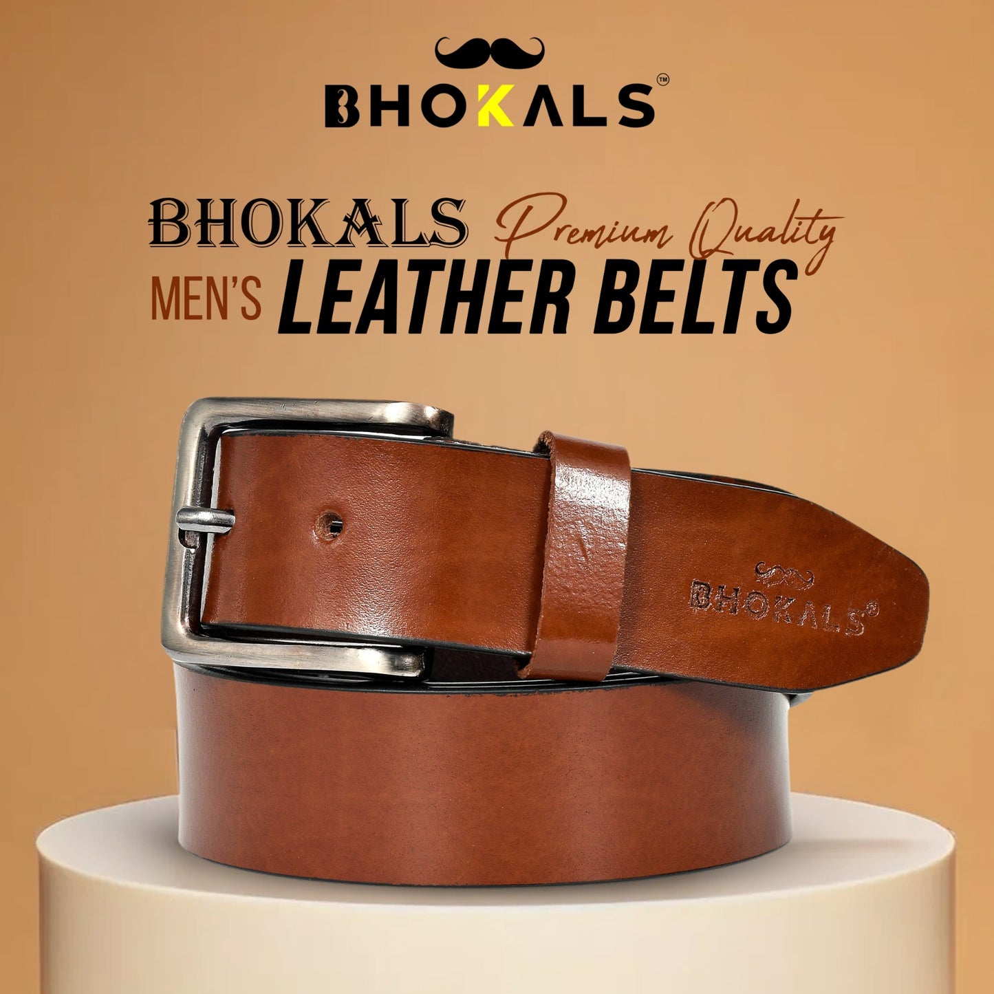 Bhokals Men Solid Tan Casual Leather Belt