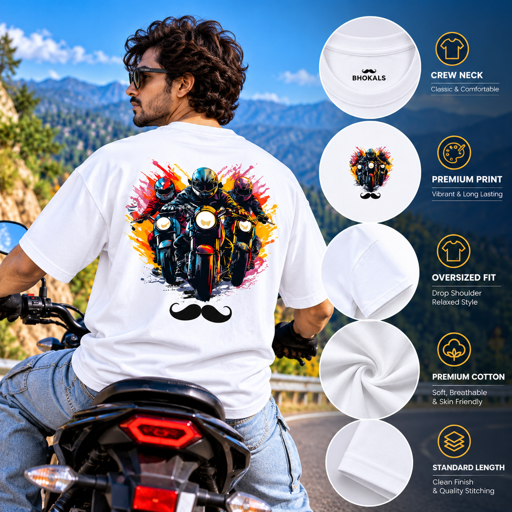 Bhokals Premium Oversized Front & Back Printed T-Shirt for Men - Biker