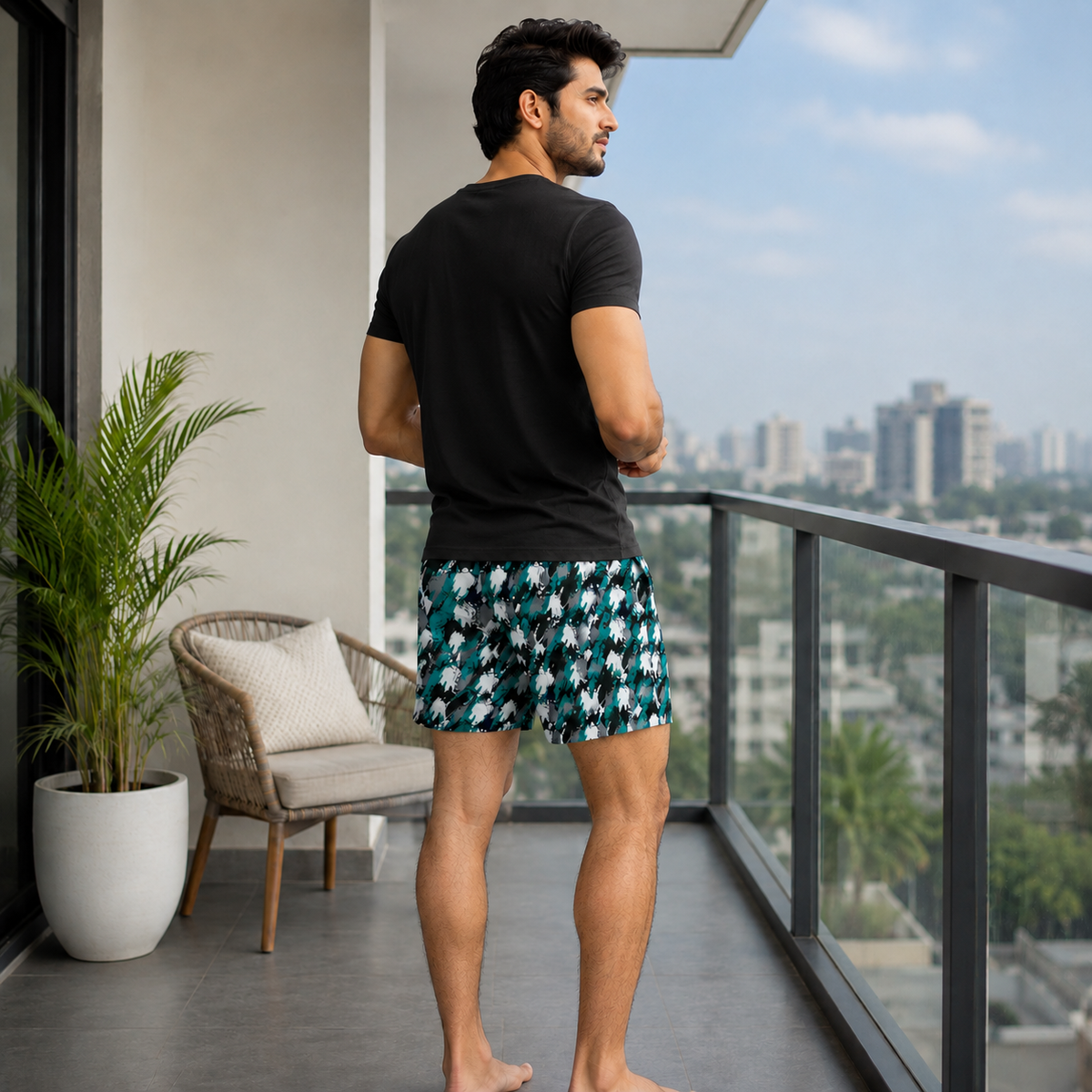 Green White Texture Printed Cotton Boxer For Men