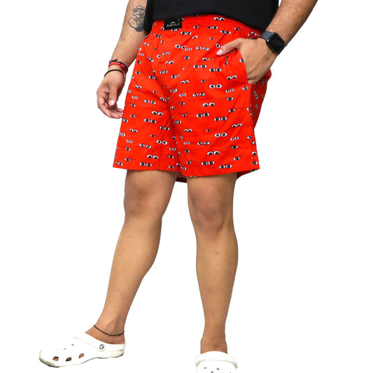 Orange Printed Eyes Cotton Boxer For Men