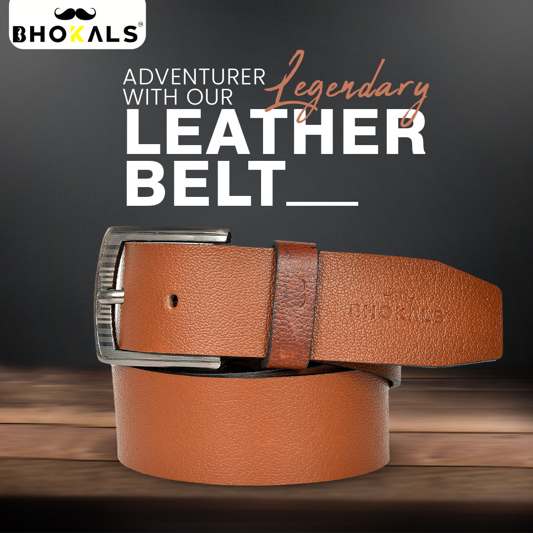 Bhokals Men Tan Grain Leather Belt