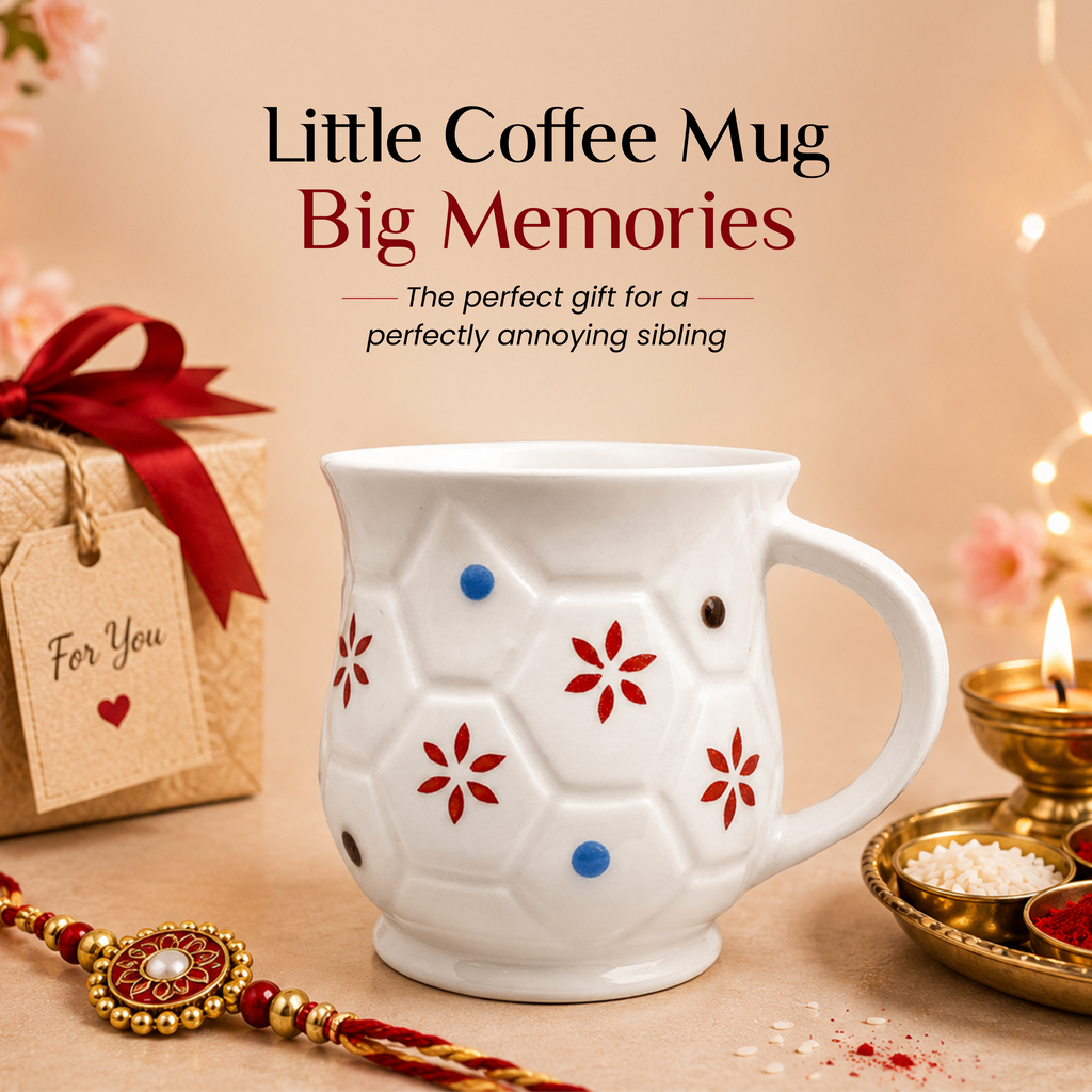 Bhokals Flower Printed Oval White Coffee Mug