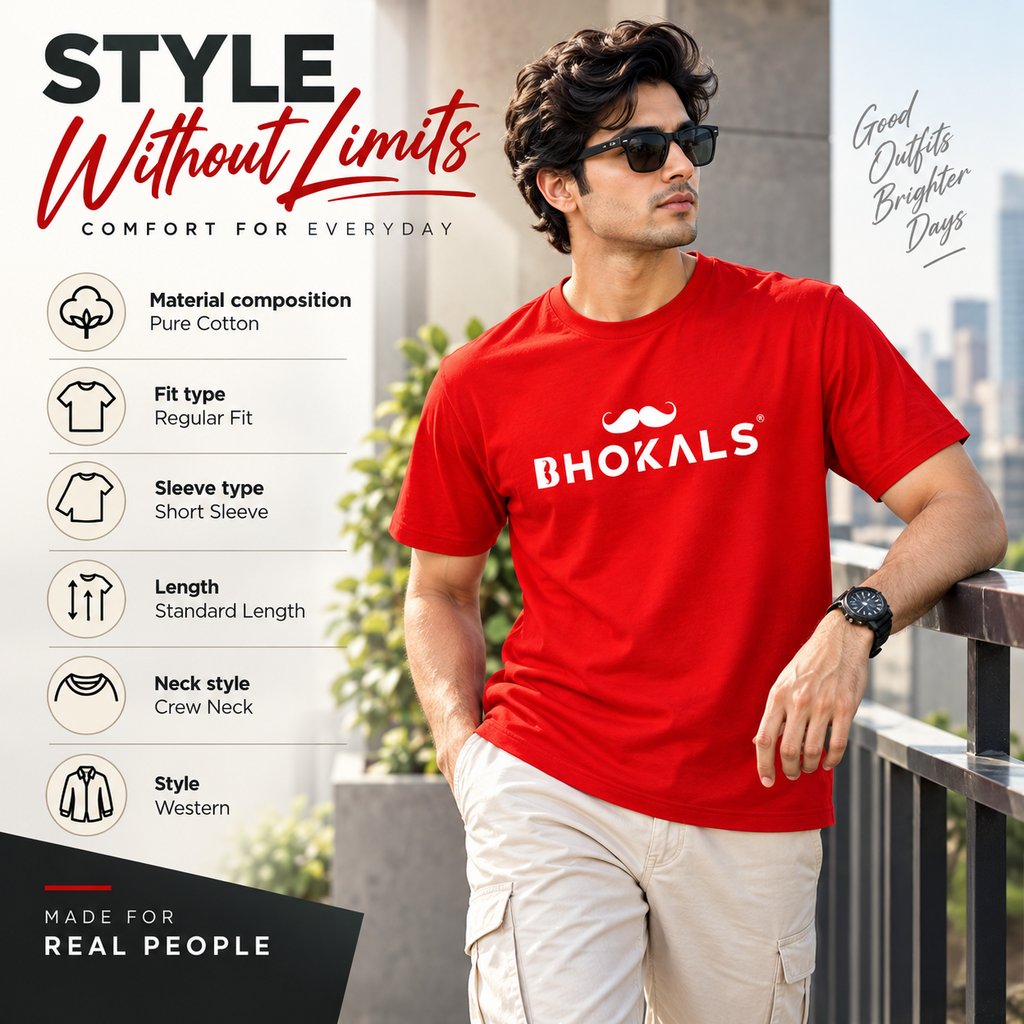 Bhokals Printed Round Neck Cotton Men T-Shirt
