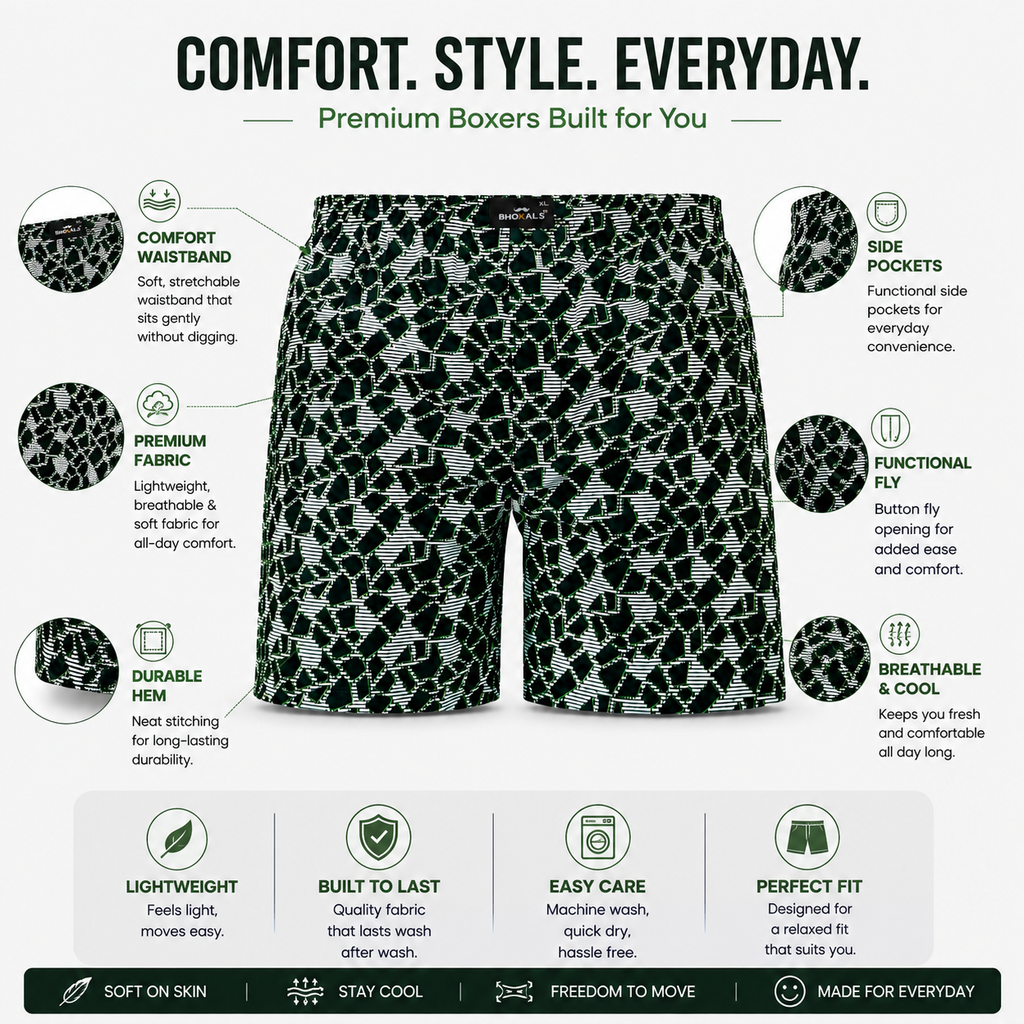 Black Geomatric Texture Cotton Boxer For Men