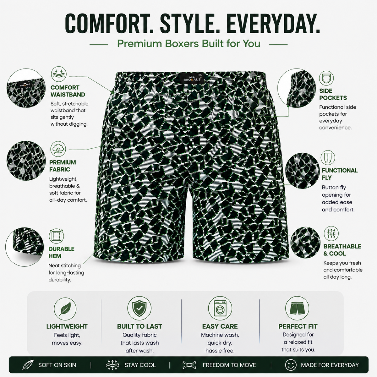 Black Geomatric Texture Cotton Boxer For Men