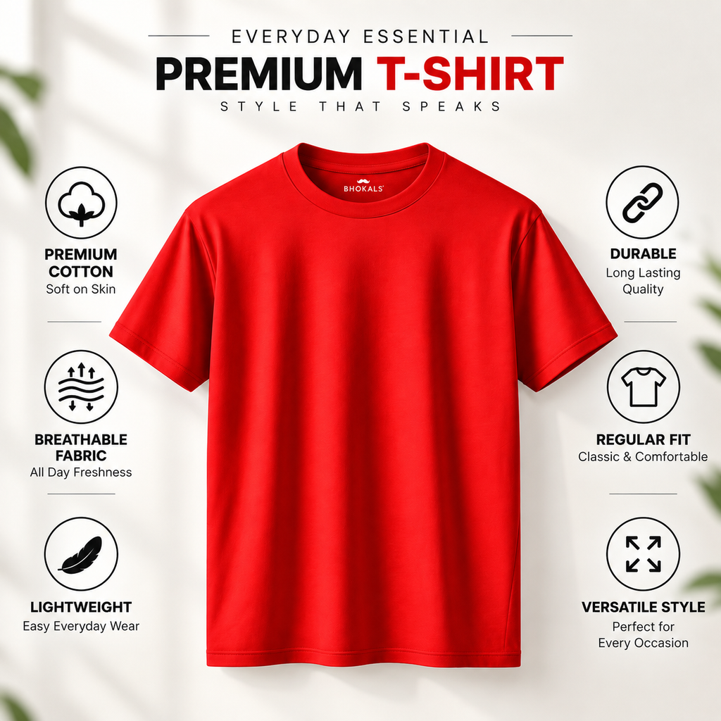 Bhokals Round Neck - White, Black, & Red Regular T-Shirts - Pack of 3