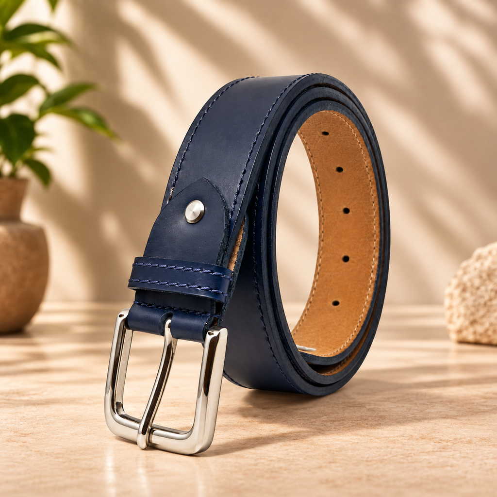 Bhokals Men Blue Formal Leather Belt