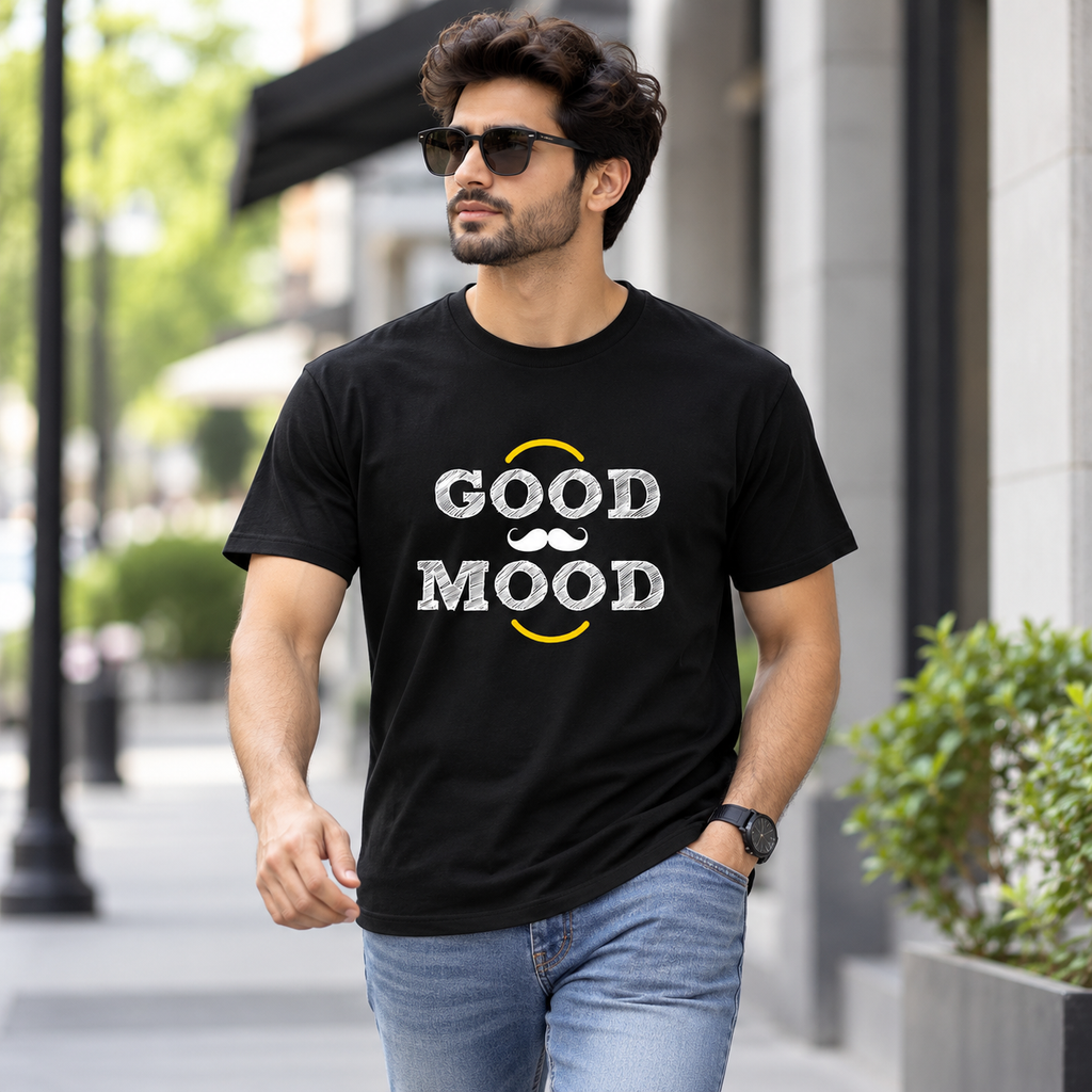 Good Mood Printed Round Neck Cotton Men T-Shirt