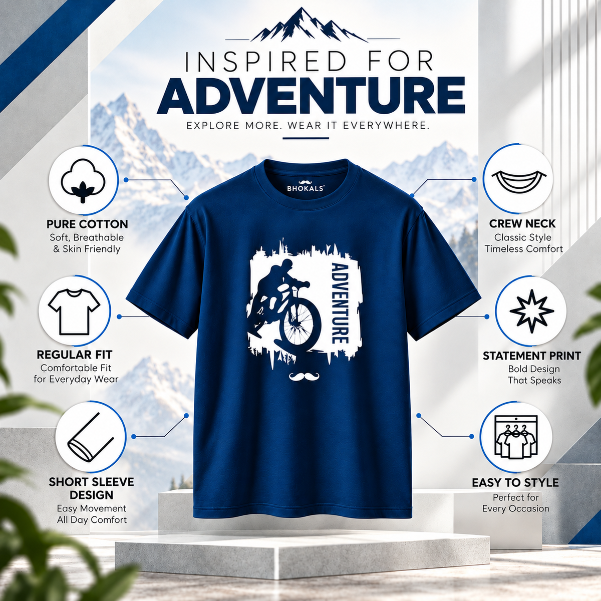 Adventure Printed Round Neck Cotton Men T-Shirt
