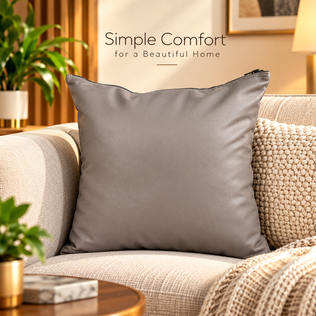 Leather Solid Grey Cushion