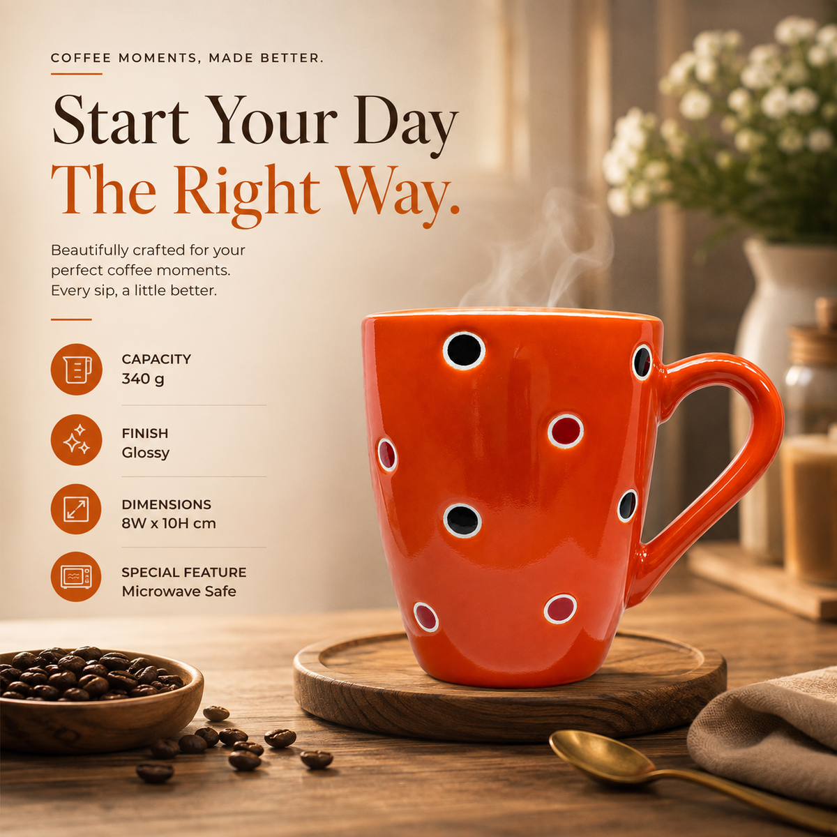 Bhokals Dots Printed Orange Green Coffee Mug