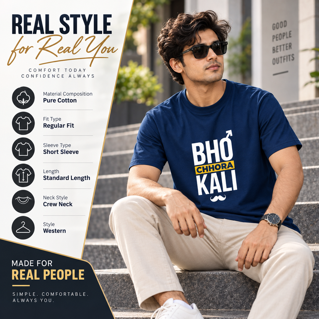 Bhokali Chora Printed Round Neck Cotton Men T-Shirt