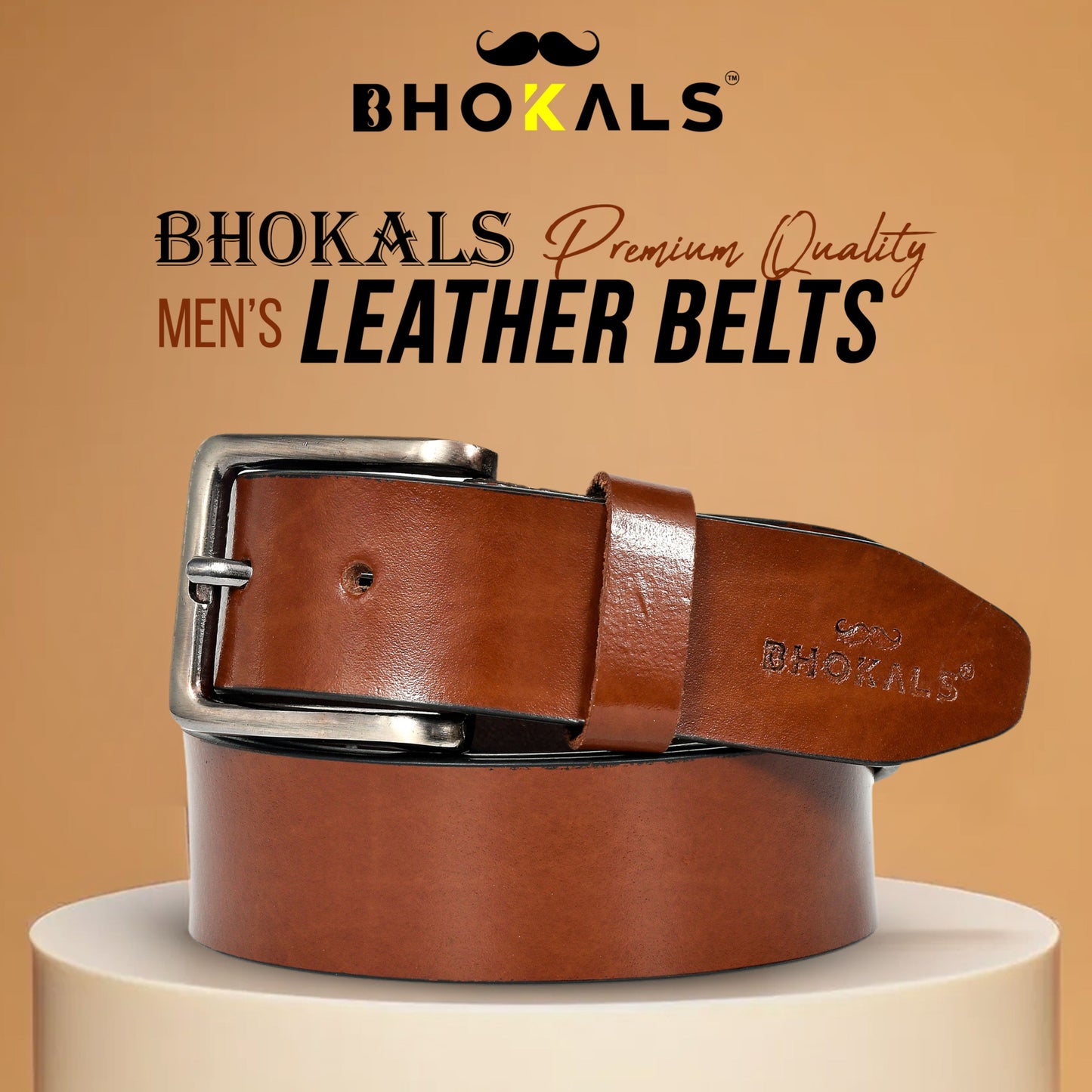 Bhokals Men Tan Glossy Leather Belt