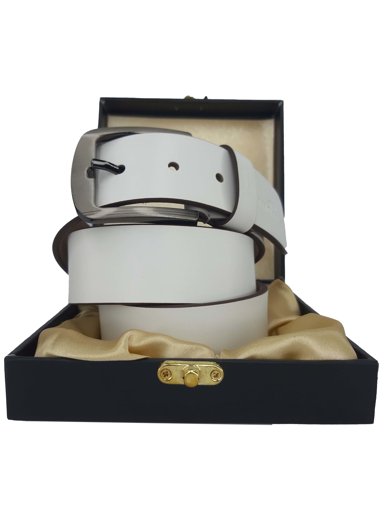 Bhokals Men White Grain Leather Belt