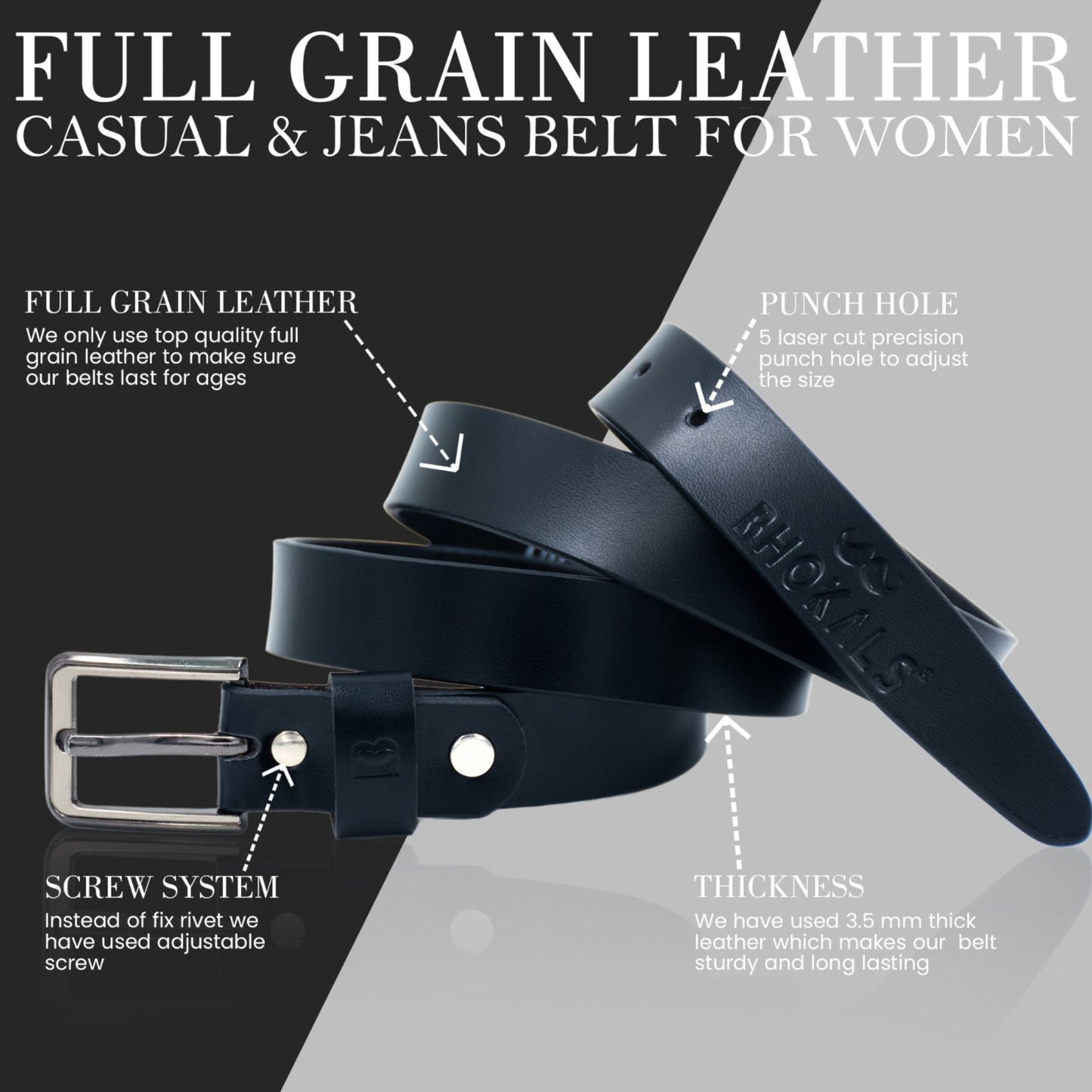 Bhokals Women Black Leather Belt