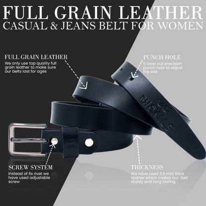 Bhokals Women Black Leather Belt