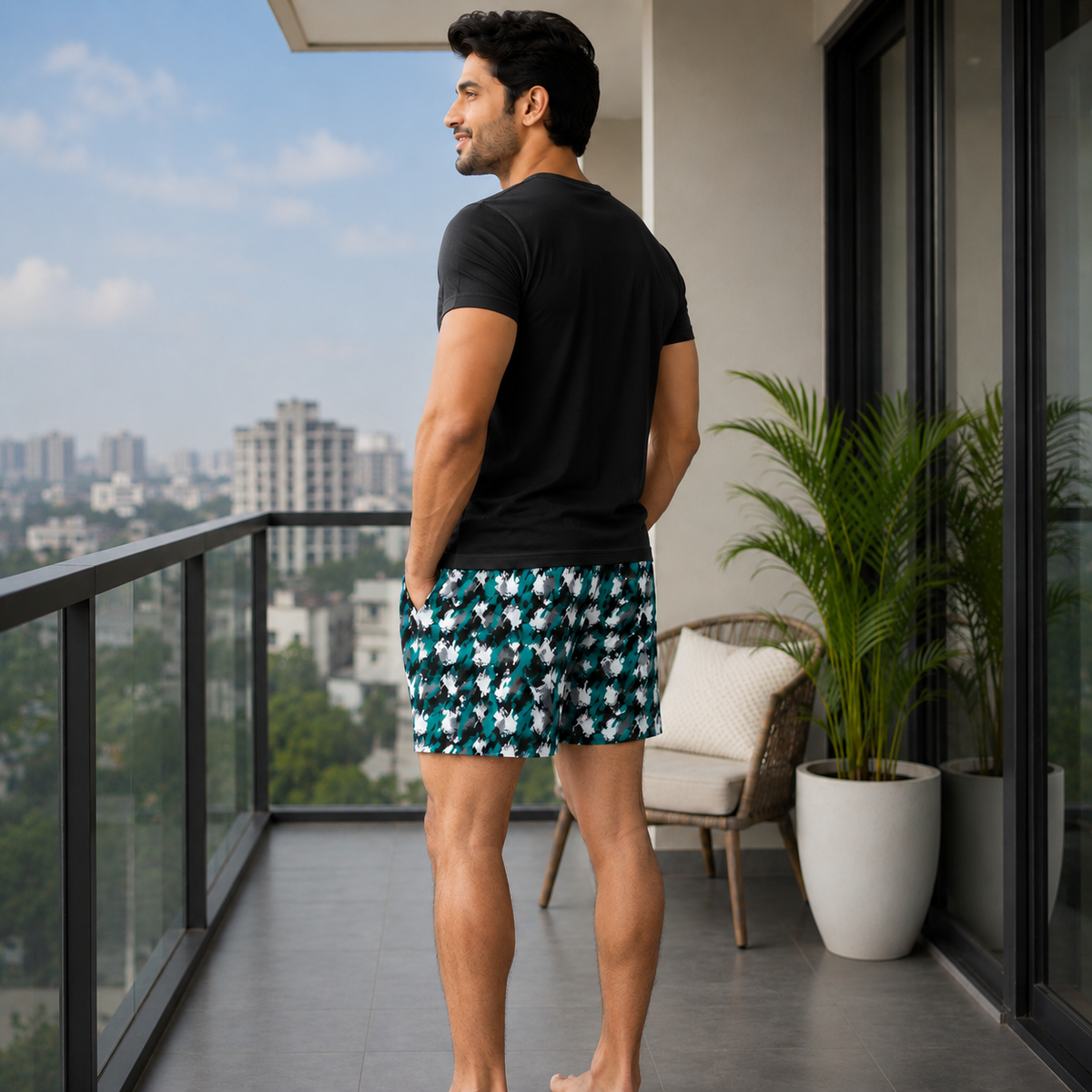 Green White Texture Printed Cotton Boxer For Men