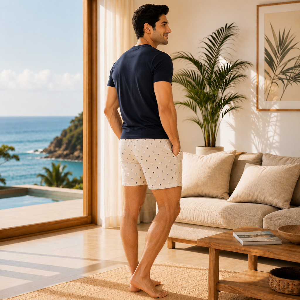 Cream Tree Printed Cotton Boxer For Men