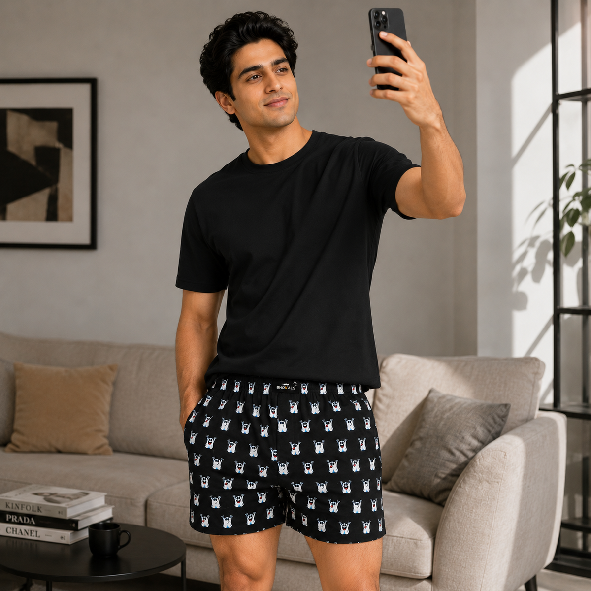 Black Ghost Cartoon Printed Cotton Boxer For Men