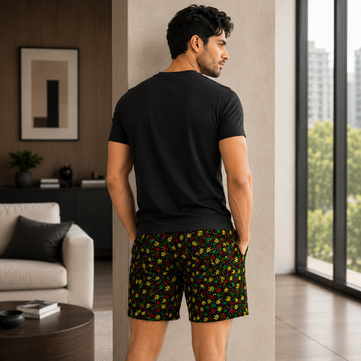 Black Flower Printed Cotton Boxer For Men