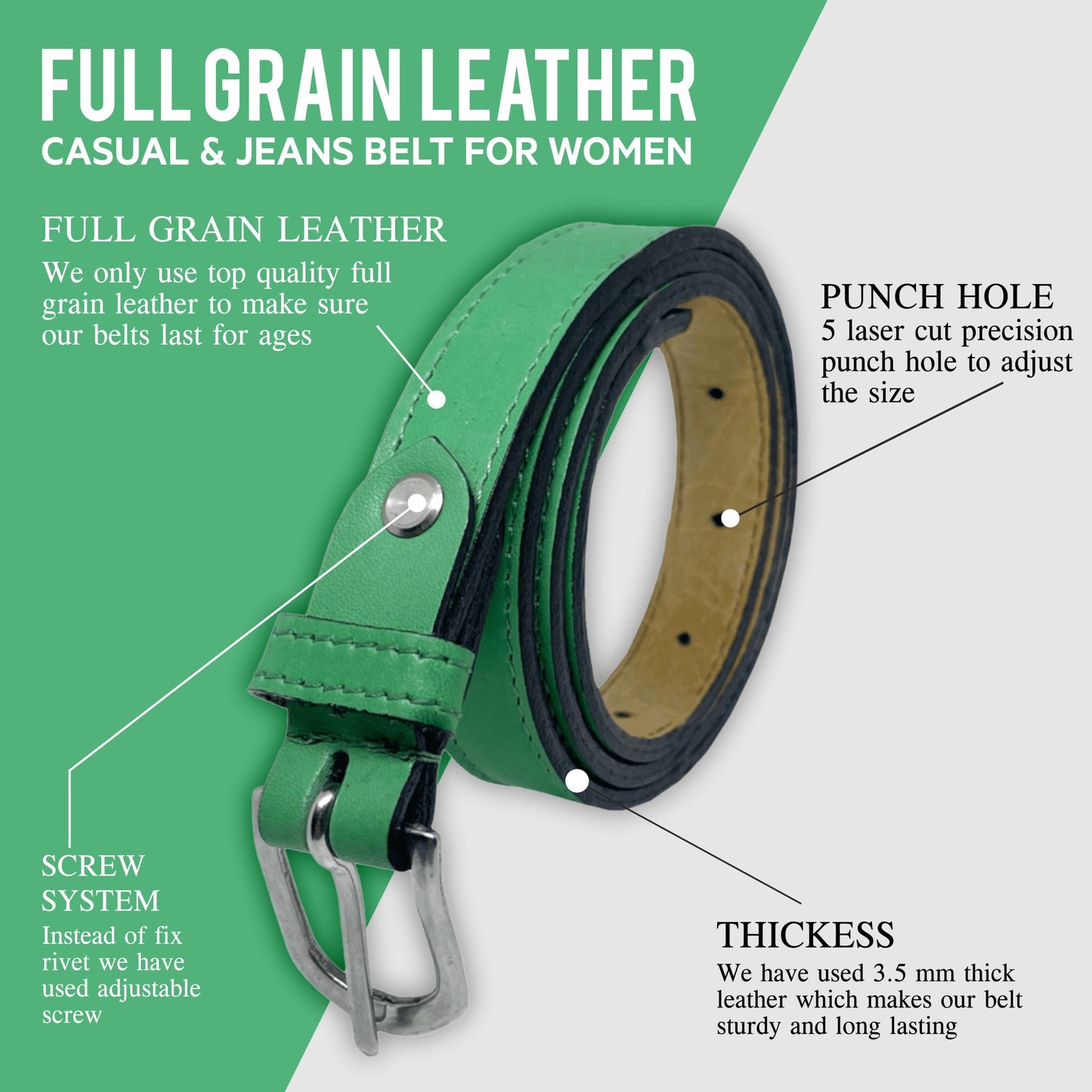 Bhokals Women Light Green Leather Belt